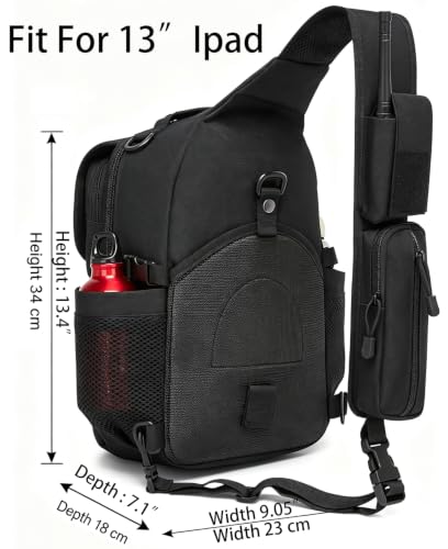 Tactical Sling Crossbody Bag Holster Shoulder Backpack 15L - color: Black Flip