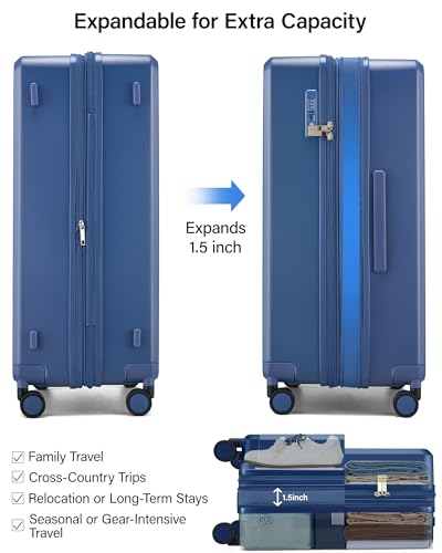 MILADA 28 Inch Expandable Checked Luggage, Large Hard Shell Suitcase - color: Interstellar Blue, size: Checked Large 28 Inch