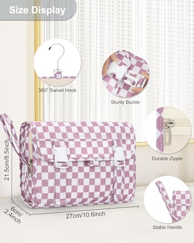 Relavel Hanging Toiletry Bag, Travel Toiletries Bag with Hanging Hook - color: 02 Checkboard Purple, size: Large