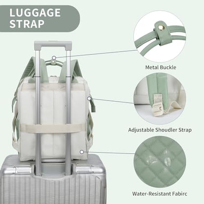 EMPSIGN 17 Inch Laptop Backpack for Women, Beige-Light Green - color: Beige/Light Green