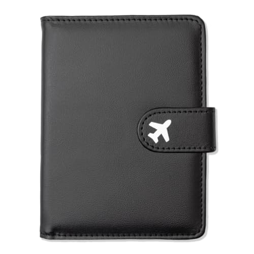 Passport Holder, Cute Travel Wallet Cover with RFID Blocking,Black | PU leather travel wallet with magnetic closure, card slots, pen loop, and easy access for passports and essentials. - color: S-Black