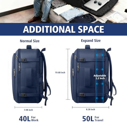 Travel Backpack for Men, 50L Expandable Large Carry On TSA Backpack, Blue - color: Blue