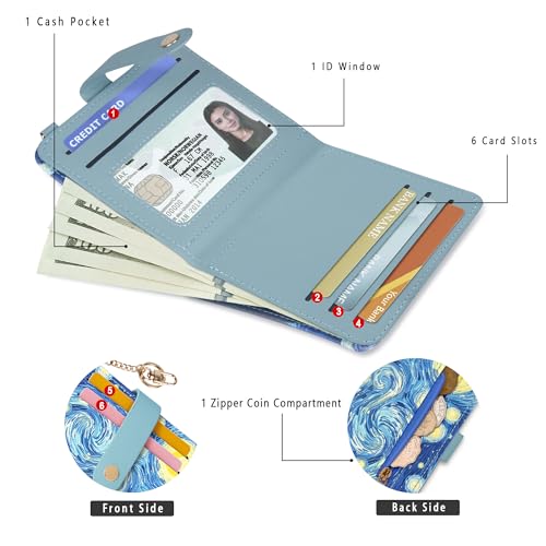 Airkit Small Wallet Women RFID, PU Leather Card Holder with Keychain - color: Colorful Starry Sky