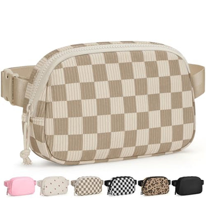 Pritent Fanny Packs for Women Crossbody Belt Bag With Zipper Back Pocket - color: Checkered Khaki, size: Small