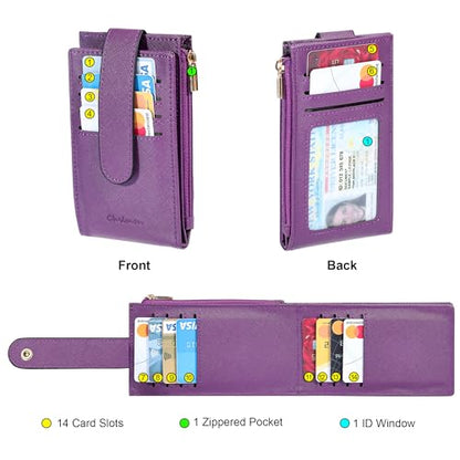 Chelmon Women's RFID Slim Card Holder Wallet - color: Purple Deep