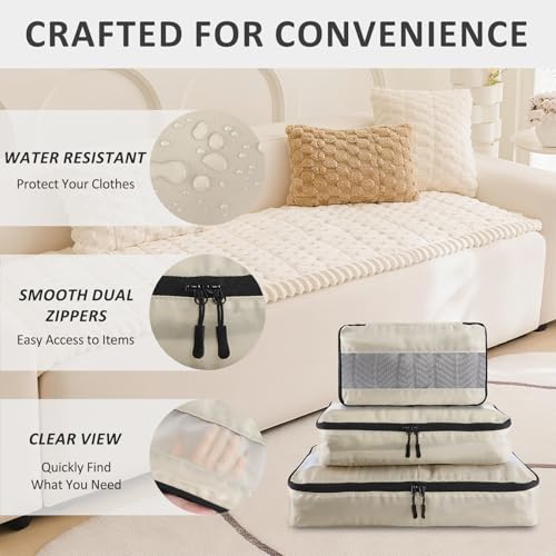 U+U 5 Set Packing Cubes, Travel Organizers with Shoe Bag (Cream) - color: Cream