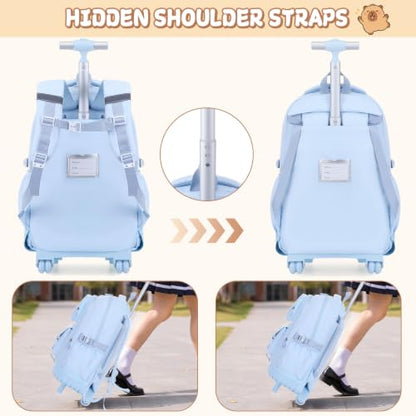 Capybara Rolling Backpack for Girls with Lunch Box & Pencil Case - color: Blue