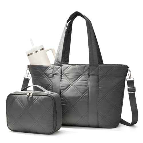 suradar Puffy Tote Bag for Women with Laptop Compartment Handbags - color: A3-dark Grey