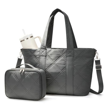 suradar Puffy Tote Bag for Women with Laptop Compartment Handbags - color: A3-dark Grey