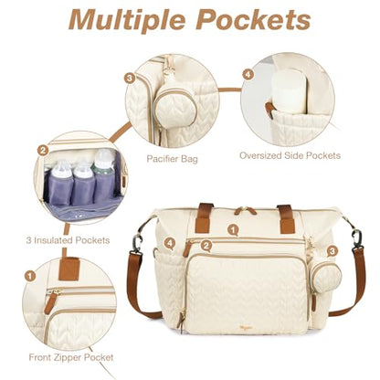 Diaper Bag Tote, Large Baby Hospital Bag for Labor Delivery Mom - color: Beige