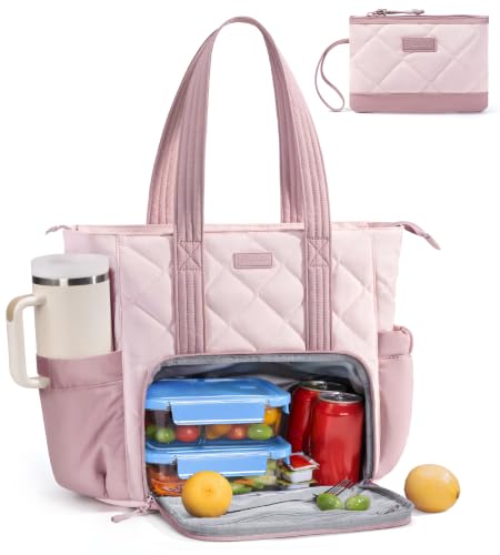 Bagstellar Lunch Tote Bag for Women, 3 in 1 Work Bag with Lunch Compartment - color: Pink