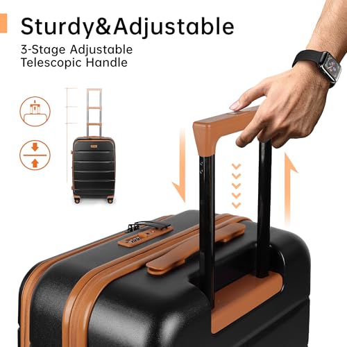 24'' Luggage,Hardside Suitcase w/Spinner Wheels,TSA LOCK - color: Black, size: 24" Mid-Checked