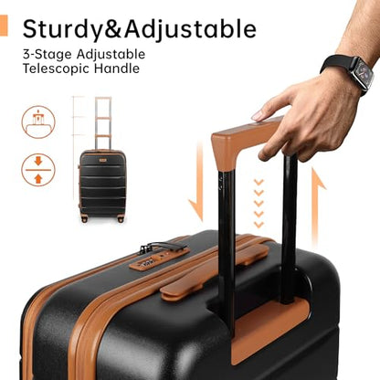 24'' Luggage,Hardside Suitcase w/Spinner Wheels,TSA LOCK - color: Black, size: 24" Mid-Checked
