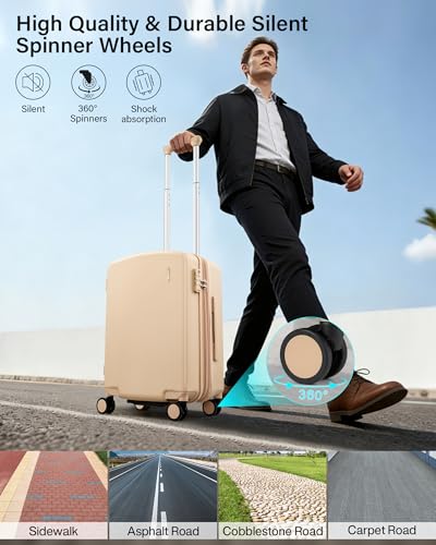 Hanke Carry on Luggage Airline Approved 20" Expandable Hardside Suitcase - color: Cuba Sand, size: 20 Inch EXT