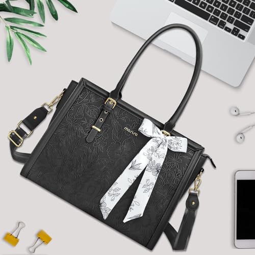 MOSISO Laptop Bag for Women, 17-17.3 inch PU Leather Tote Bag - color: Black, size: 17.3 inch