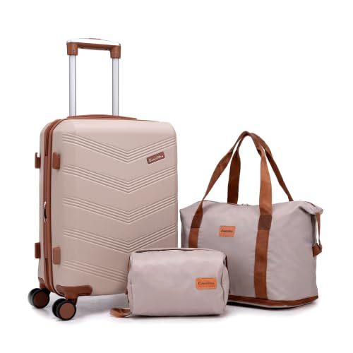 CONCEPTEN Expandable Carry on Luggage 3 Piece Suitcases with Spinner Wheels - color: Beige, size: 3 Piece