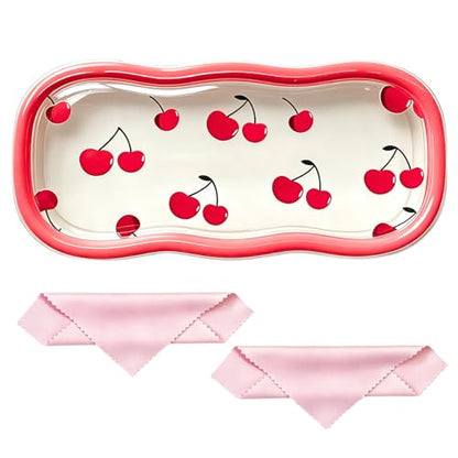 Glasses Case Hard Shell, Clear Eyeglass Case, Cute Holder for Sunglasses and Reading Glasses - color: Red Cherry2
