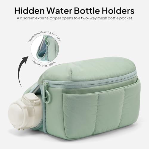 TOPEAST Waist Pack 3.5L Fanny Packs with Water Bottle Holder, Large Capacity Travel Belt Purse Anti-Theft RFID Blocking, Sage Fluffy Crossbody Sling Bag for Hiking Walking - color: Sage