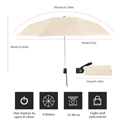 Automatic Mini Travel Umbrellas for Rain/Sun, Small Lightweight Folding Auto Open/Close Windproof Compact Umbrellas for Women Men, Fits Car & Backpack - color: Apricot