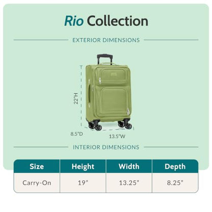 U.S. Traveler Rio Lightweight Softside Rolling Carry-on Suitcase, 4-Wheel Single, Light Green - color: Light Green, size: 22"