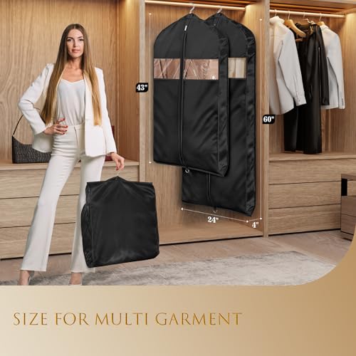 Univivi Satin Garment Bags for Hanging Clothes, Black, 60 Inch, 2 Pack - color: Black, size: 24"X60"-2pcs (Garment Bag)