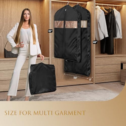 Univivi Satin Garment Bags for Hanging Clothes, Black, 60 Inch, 2 Pack - color: Black, size: 24"X60"-2pcs (Garment Bag)