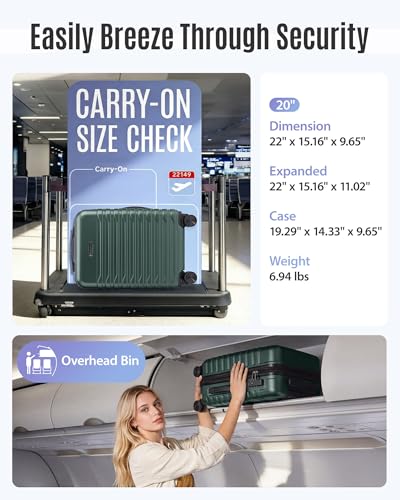 LIGHT FLIGHT Expandable 20" Carry On Luggage 22x14x9, TSA Lock, Pine Green - color: Pine Green