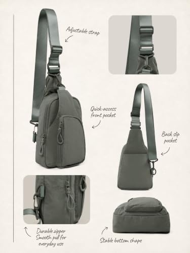 ODODOS Sling Bag with Adjustable Straps Crossbody Chest Bag Lightweight Backpack for Casual Traveling Hiking - color: Olive Charcoal