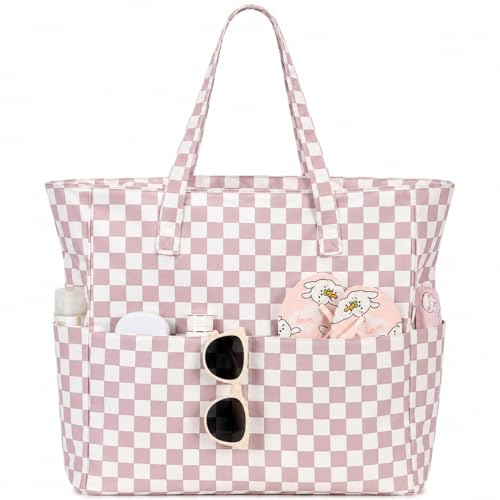 LEDAOU Large Beach Bag for Women, Waterproof Sandproof Tote Bag with Zipper - color: Lavender