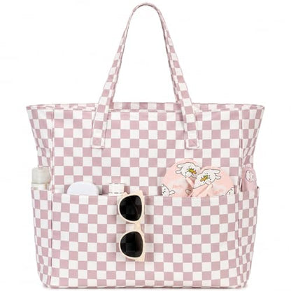 LEDAOU Large Beach Bag for Women, Waterproof Sandproof Tote Bag with Zipper - color: Lavender