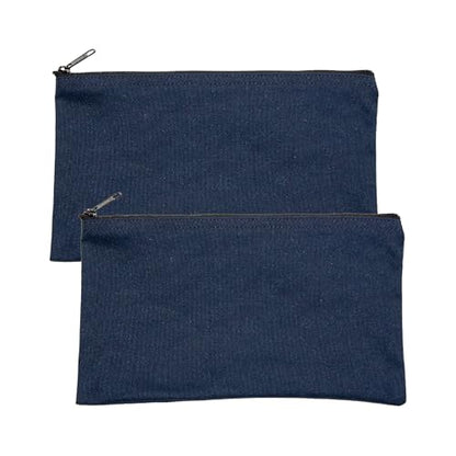 Cloth Zipper Pouch 2-Pack, Navy, 11 x 6 inches - color: Navy Blue