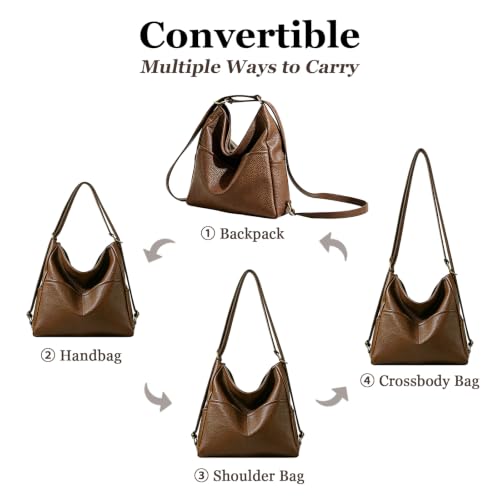 Convertible Backpack Purse for Women with Compartments and Pockets - color: Coffee