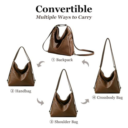 Convertible Backpack Purse for Women with Compartments and Pockets - color: Coffee