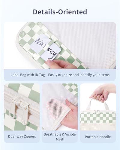 Narwey Compression Packing Cubes for Travel, Cute Luggage Organizer Bags - color: ZZ-Mint Green Checkerboard