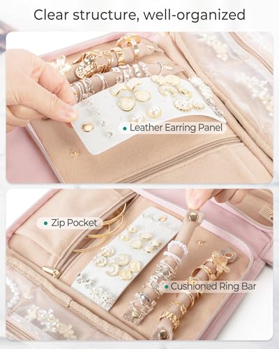 Marscamd Travel Jewelry Case Organizer, Foldable Jewelry Bag, Pink - color: Pink