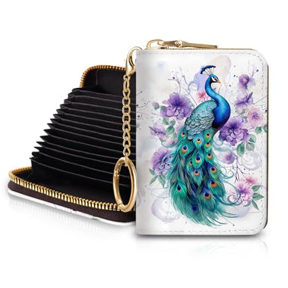 Blusabaca RFID Credit Card Holder Small Women Travel Wallet, Peacock - color: Peacock