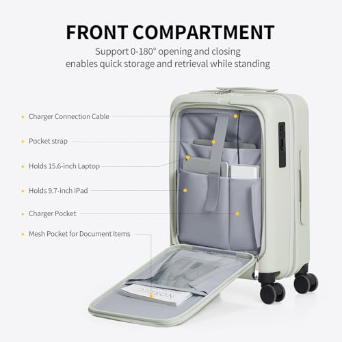 OIWAS Carry On Luggage with Cup Holder Top Opening Hardside Suitcase, White
