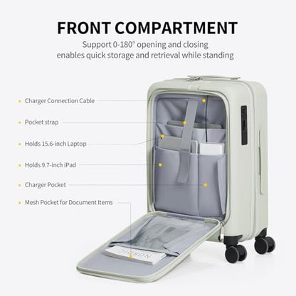 OIWAS Carry On Luggage with Cup Holder Top Opening Hardside Suitcase, White