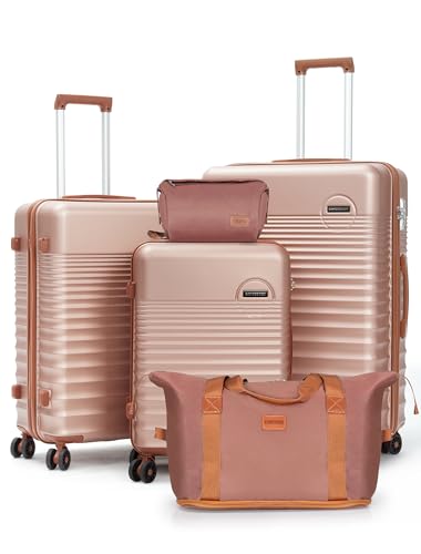 CONCEPTEN Luggage Sets 5 Piece, ABS+PC Hardshell Suitcases with Wheels - color: Champagne Gold, size: 5 Piece Sets (20/24/28/Db/Tb)
