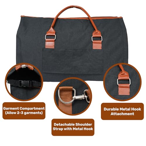 Convertible Garment Duffel Bag for Travel, Large Carry On Weekender Bag with Hanging Clothes Feature, Overnight Travel Duffle Bag for Women with Shoe Compartment (Black) - color: Black