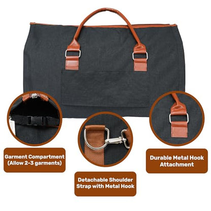 Convertible Garment Duffel Bag for Travel, Large Carry On Weekender Bag with Hanging Clothes Feature, Overnight Travel Duffle Bag for Women with Shoe Compartment (Black) - color: Black