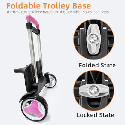Rolling Backpack Cart, Folding Trolley with Quiet Wheels, Pink Edge Guard - color: Pink, size: Quiet Large Wheels with Edge Guard