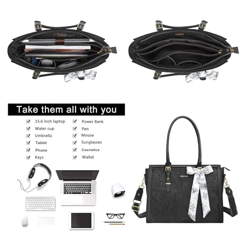 MOSISO Laptop Bag for Women, 17-17.3 inch PU Leather Tote Bag - color: Black, size: 17.3 inch