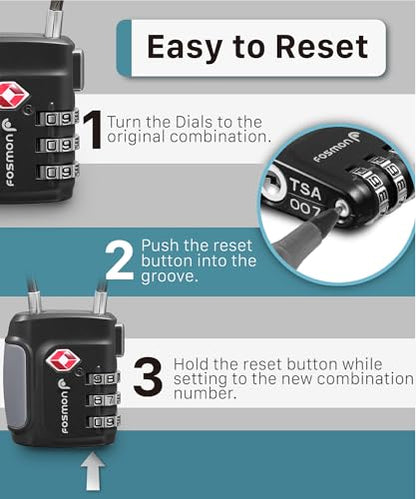 Fosmon TSA Approved Cable Luggage Locks, 3 Digit Combination, 1 Pack - style: 3 Digit black 1 pack