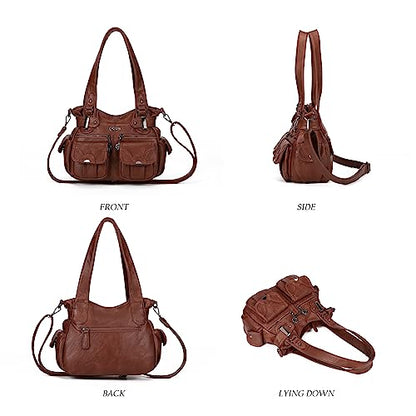 KL928 Women's Shoulder Purse Large Hobo Tote PU Leather Multi-Pocket Bag - color: Small#chestnut Brown