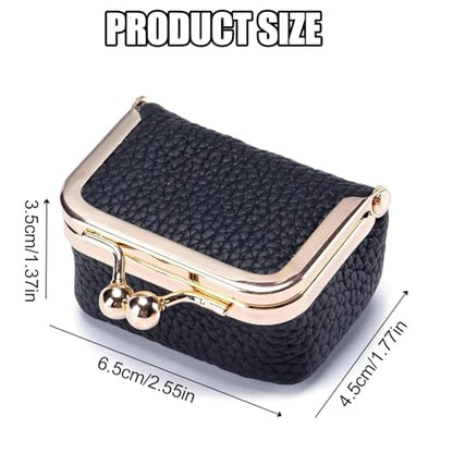 Genuine Leather Mini Jewelry Box & Coin Purse for Women, Travel Jewelry Case with Kiss Lock, Holds Earrings, Rings, Necklace, Bracelet, Coins (Dark Blue) - color: Dark Blue - 2.5in