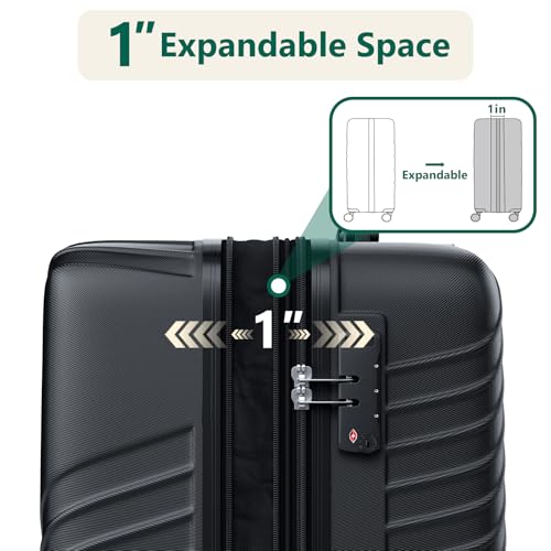20 Inch Carry On Luggage, ABS Hardside Suitcase with Spinner Wheels, Airline-Approved Cabin Luggage with TSA Security Lock, Expandable Travel Suitcase for Flights, Business Trips & Weekend Vacations - color: Black, size: 20 IN
