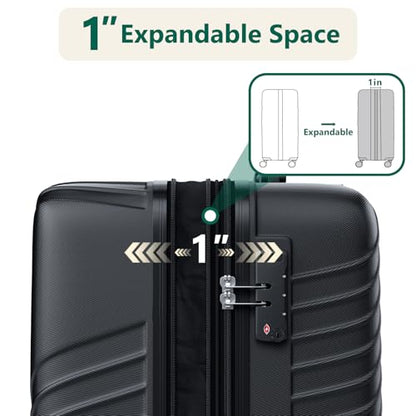 Luggage Sets 3 Piece, ABS Hardside Suitcase Set (20/24/28) with Spinner Wheels, TSA Security Lock, Airline-Approved Carry-On & Lightweight Large Checked Luggage for Business, Travel, Family Vacations - color: Black, size: 3-Piece Set