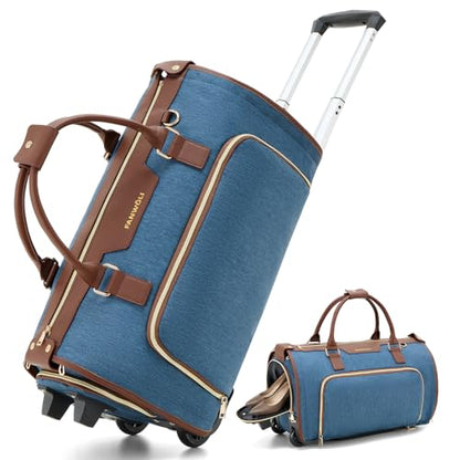 Fanwoli Carry-On Rolling Garment Bag with Wheels, Suit Travel Bag - color: Blue