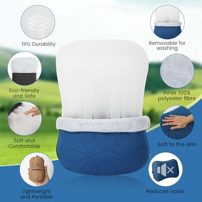 UWILLION Inflatable Camping Pillow with Removable Washable Cover, Ultralight Compact Air Pillow for Backpacking, Hiking, Travel & Camping, Ergonomic Neck and Lumbar Support Blow Up Pillow – Blue - color: Blue